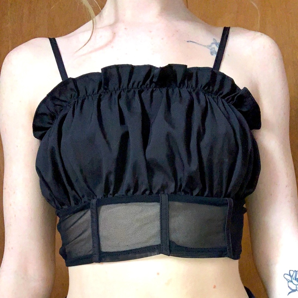 Black spaghetti strap crop